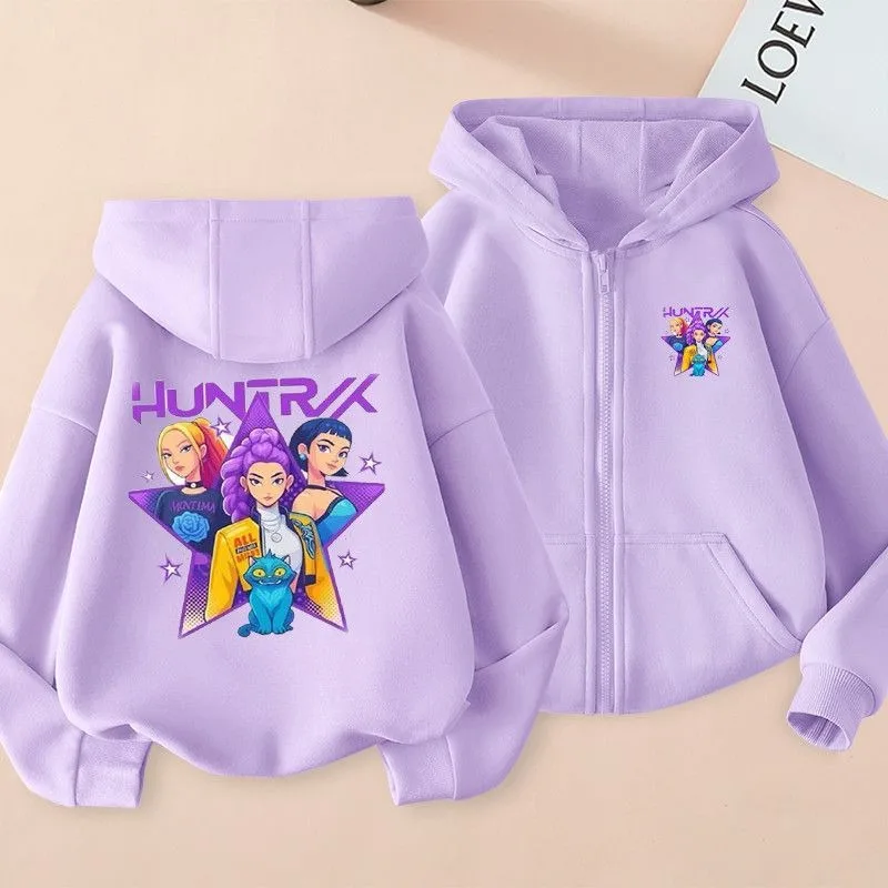 KPop デーモンハンターズ ミラ ルミ ゾイ 新しい甘いクリエイティブなアニメ漫画パターンファッションパーカージッパー緩くて快適なジャケット