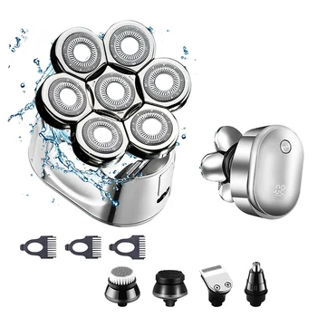 대머리 남성용 헤드 면도기 6-in-1 방수 대머리 면도기 머리 구레나룻 트리머가 있는 전기 면도기 충전식 면도기