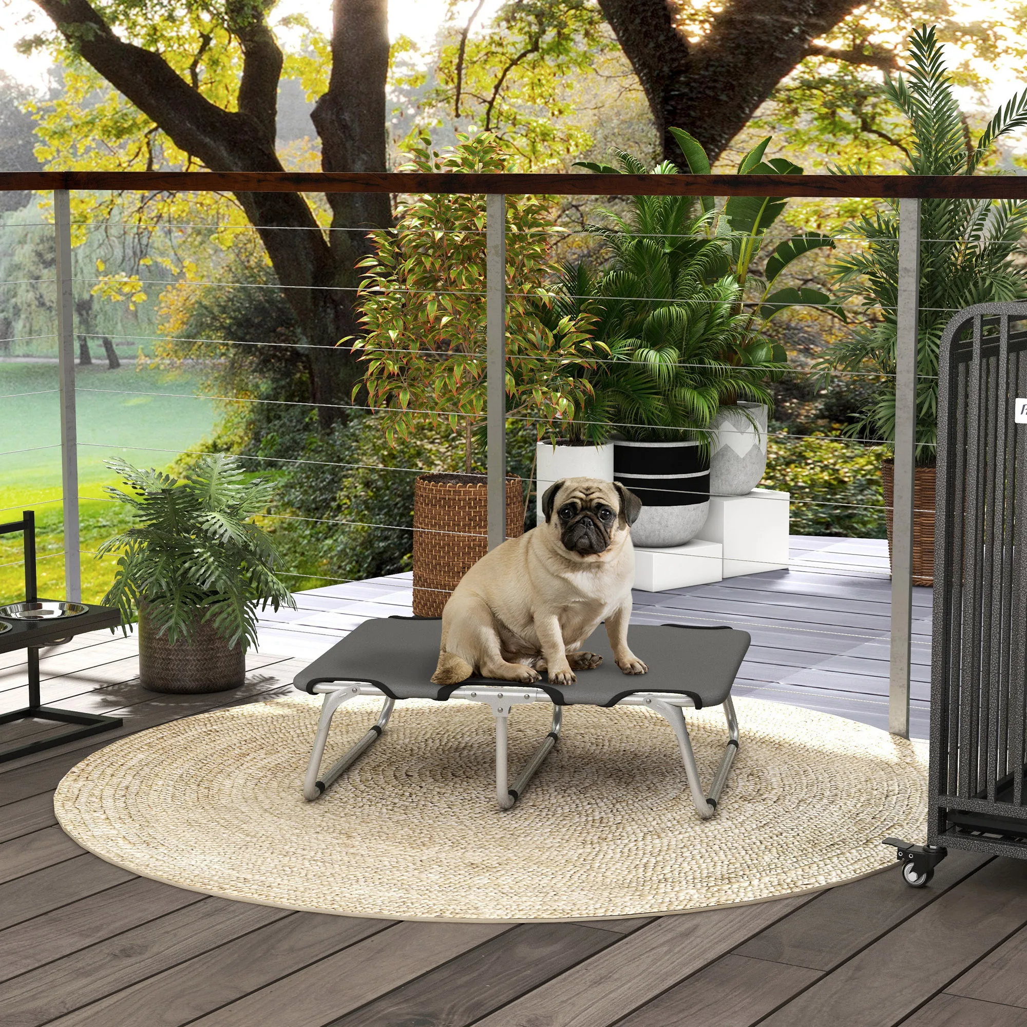 PawHut Verhoogd hondenbed Buiten hondenbed Hondenlounger voor kleine honden Grijs