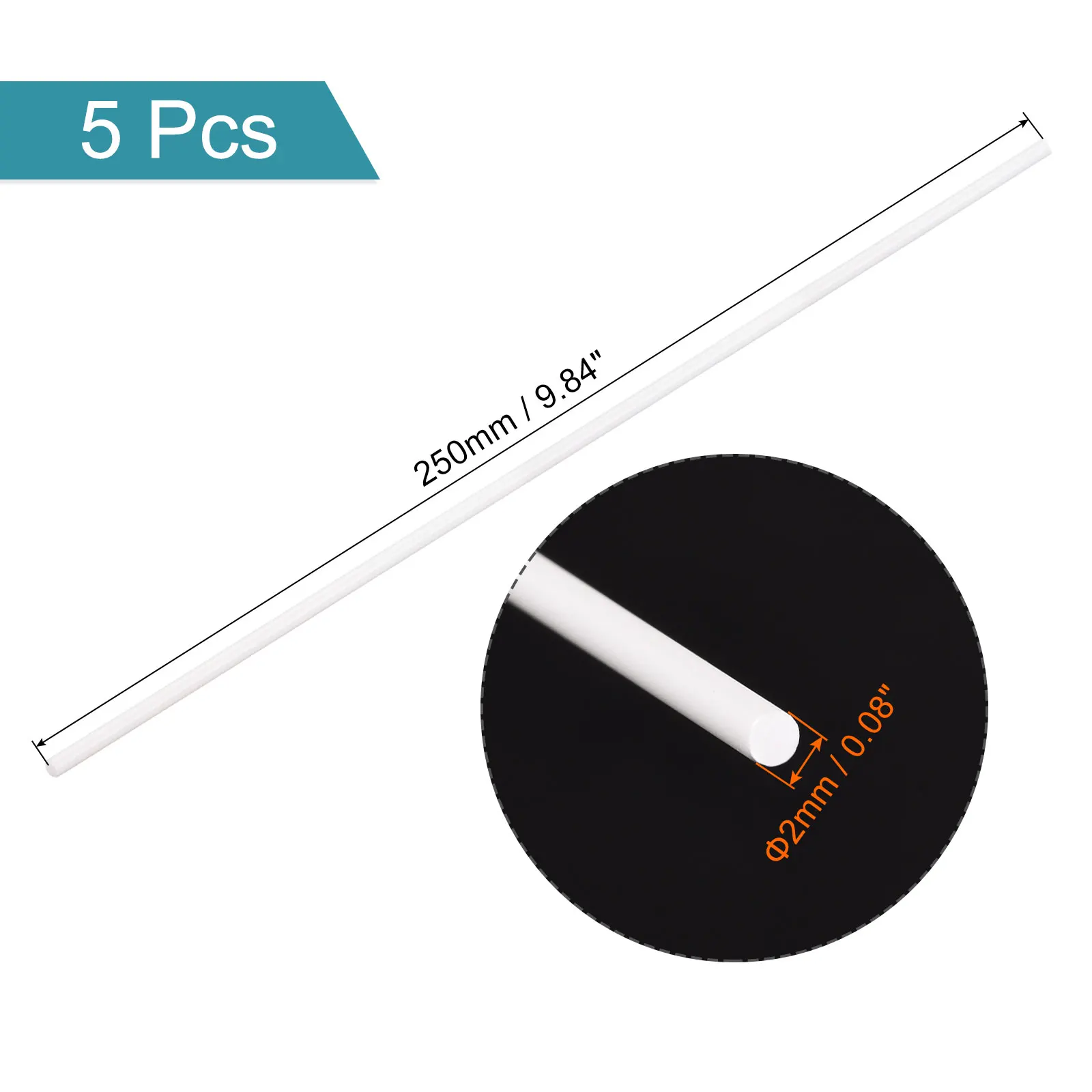 Uxcell ABS Plastic Rod Round Solid White Bar 2mmx250mm for DIY Model Material, DIY Sand Table, Pack of 5