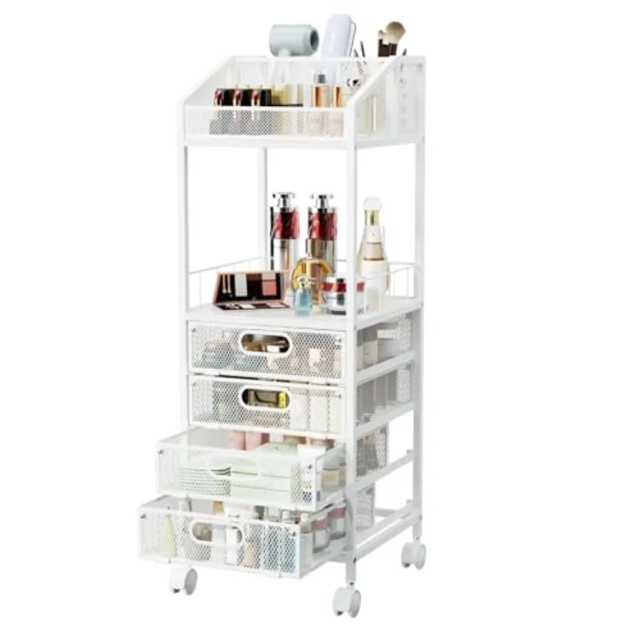 Floor Skincare Makeup Storage Cart with 4 Drawers Rolling Organizer for Cosmetics Perfume Nail Polish Storage Display Cases Hol