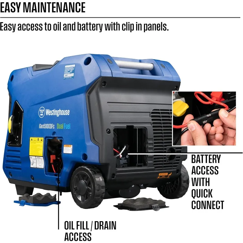 مولد عاكس الوقود المزدوج 5000 واط، بدء التشغيل عن بعد ومستشعر ثاني أكسيد الكربون، RV جاهز