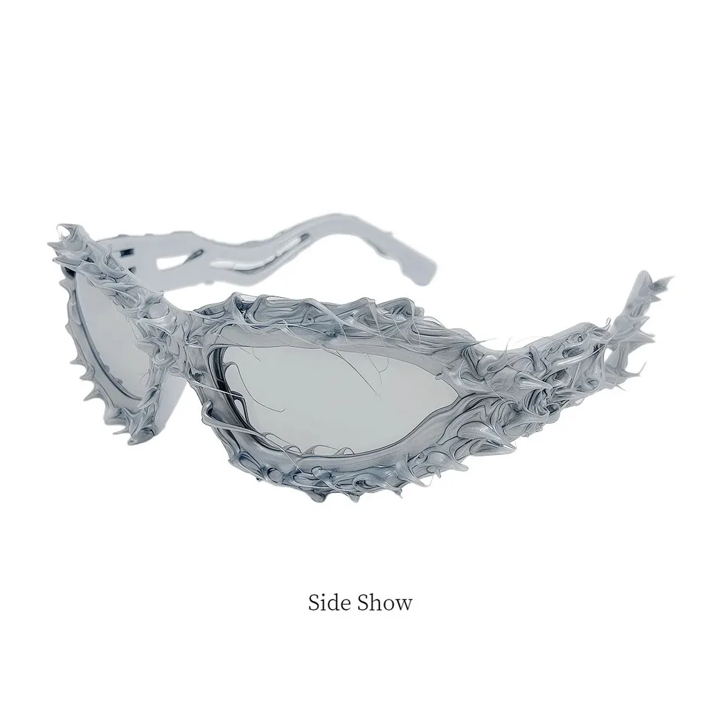 Red Lens Sunglasses Sculpted Wrap Sunglasses Futuristic Sunglasses Fluid Texture For Stage Performances Everyday Styling