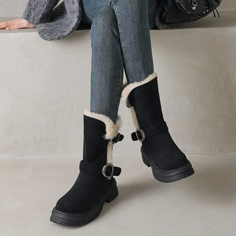 MORAZORA اليدوية الجديدة حذاء الثلج عالي الرقبة دافئ النساء سحب على مشبك منصة الشتاء الأحذية الرجعية البني الأسود حذاء من الجلد أحذية السيدات