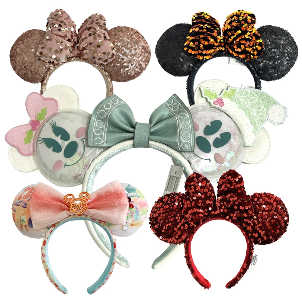 

Disney embroidery Mickey Mouse Ear Headband Sequins Solid Color Hairbands for Girls Santa Claus Party Cosplay Costume Headwear