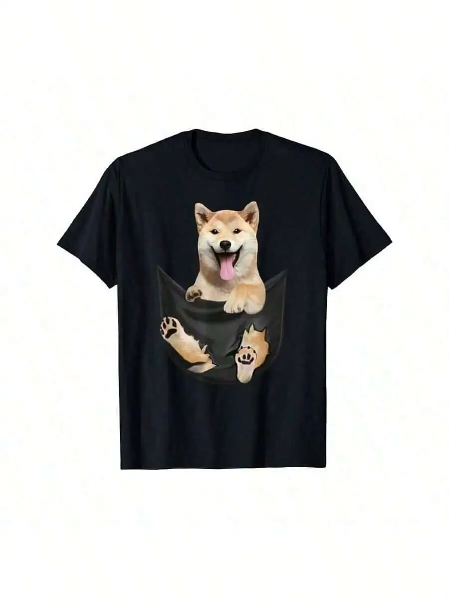 Funny Shiba Inu In Your Pocket Cartoon Lovers T-Shirt - 180G Crew Neck Short Sleeve Relaxed Fit Tee For 100% Cotton Trendy Y2K
