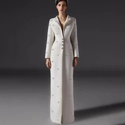 Women Long Blazer Dress Crystal Beading V Neck Jacket Prom Evening Guest Formal Wear Custom Made