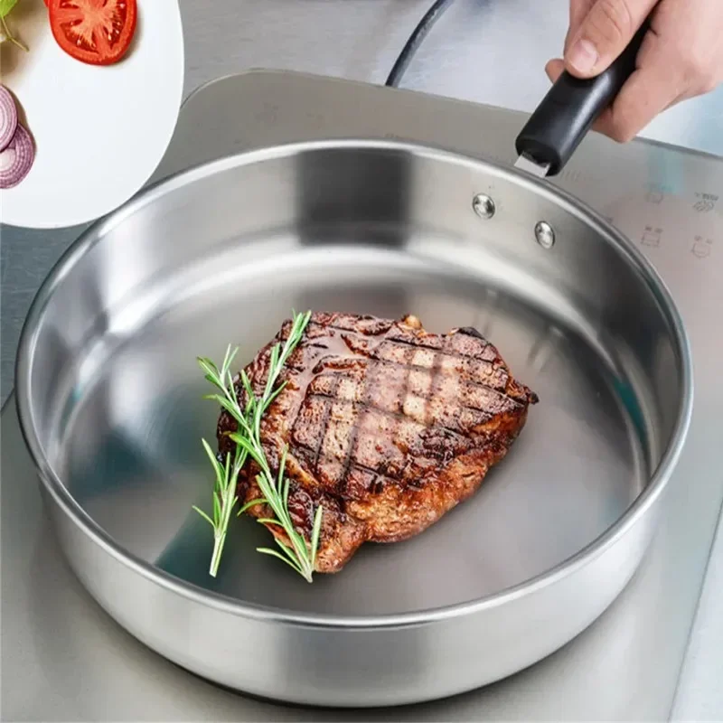 

Frying Pans with Glass Lid Uncoated Skillet Wok Stainless Steel Pan