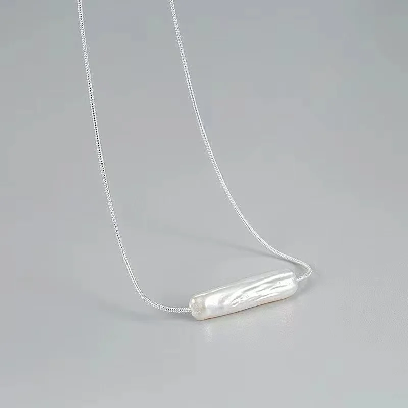 

S925 Silver Nelace Clavicle Chain l Frewater Pearl Small Silver Bar Hypoallergenic Simple Versatile Cold Sle Comm...