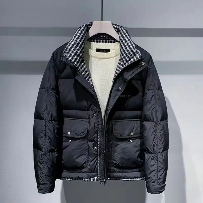 

Men's Short Loose Color Block Cotton Jacket Stand Collar Windproof Warm Winter Outerwear Casual Cleanfit Thickened Youth