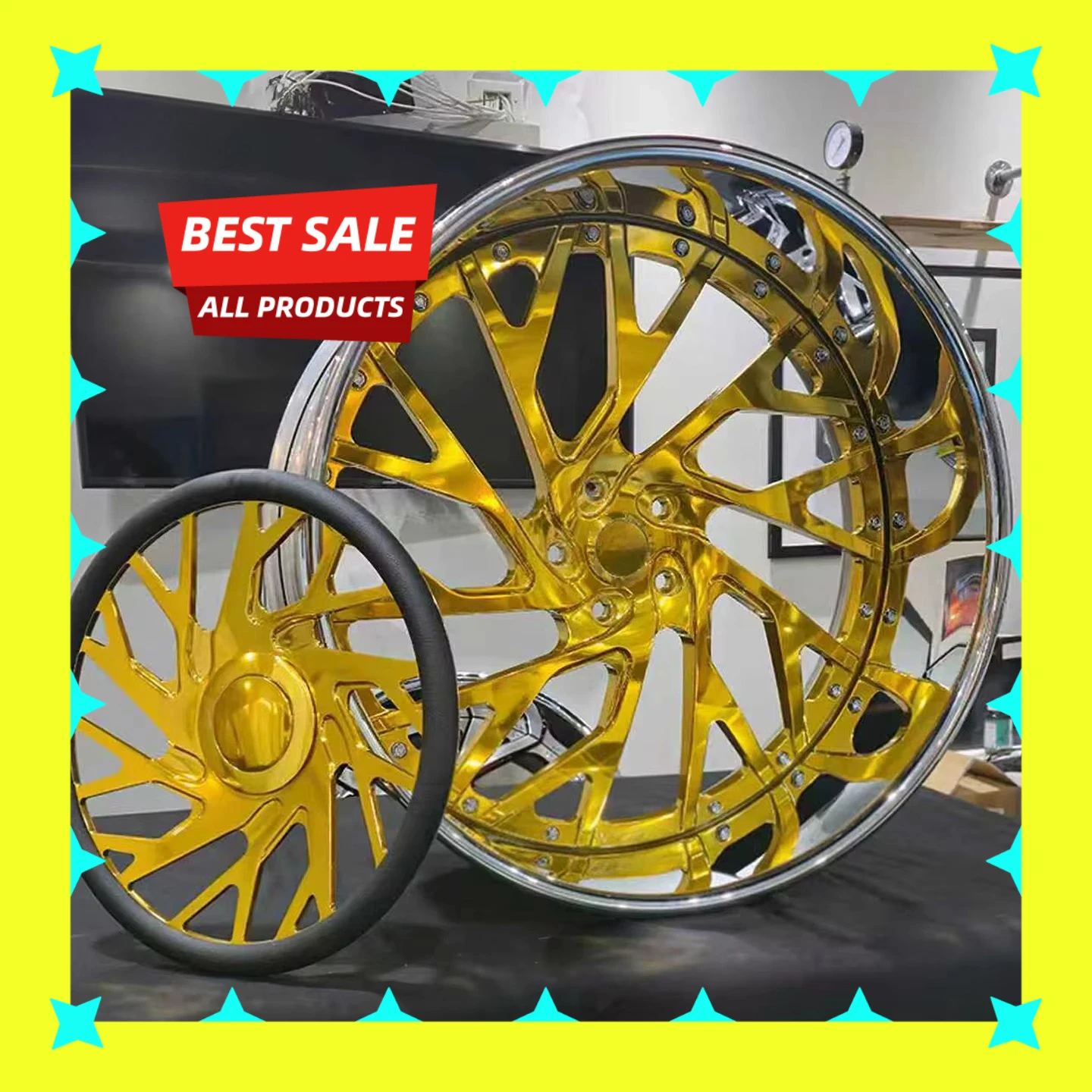 

Hot-selling Custom Luxury 2/3 Piece Forged Alloy Wheels 24 26 Inch Gold Chrome Truck Wheel for chevy C10 Cutlass Impala Monte Ca