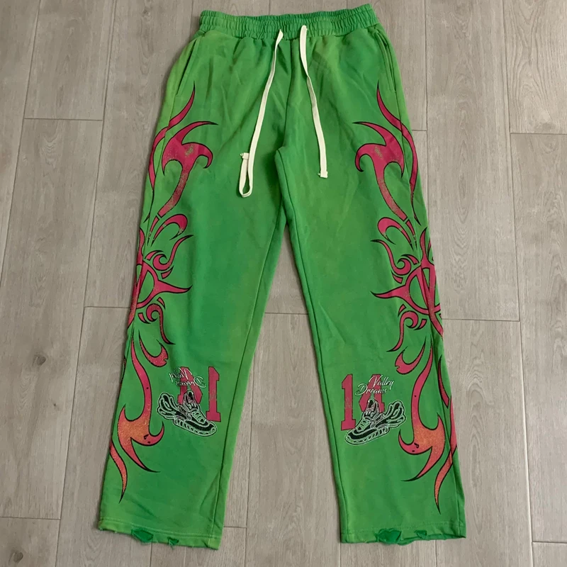 High Street Gradient Contrast Print Vale Men's 2‑Piece Set Distressed Zip Hoodie Elastic Waist Straight Sweatpants Suit view 4