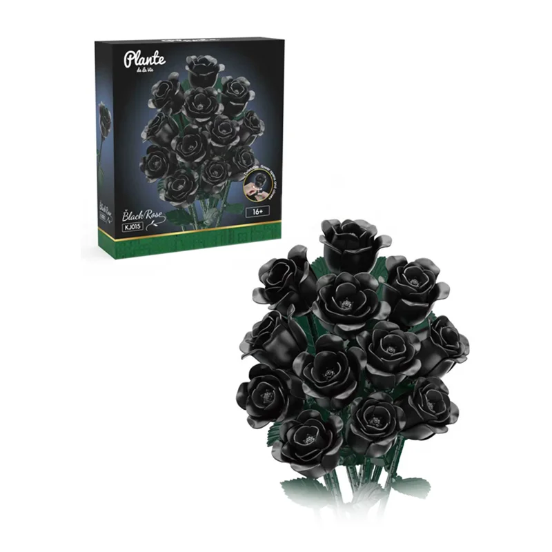 

JAKI Black Rose Model Building Blocks Toys, Realistic Rose Home Decor Ornament, Romantic Valentine's Day Gift for Girls