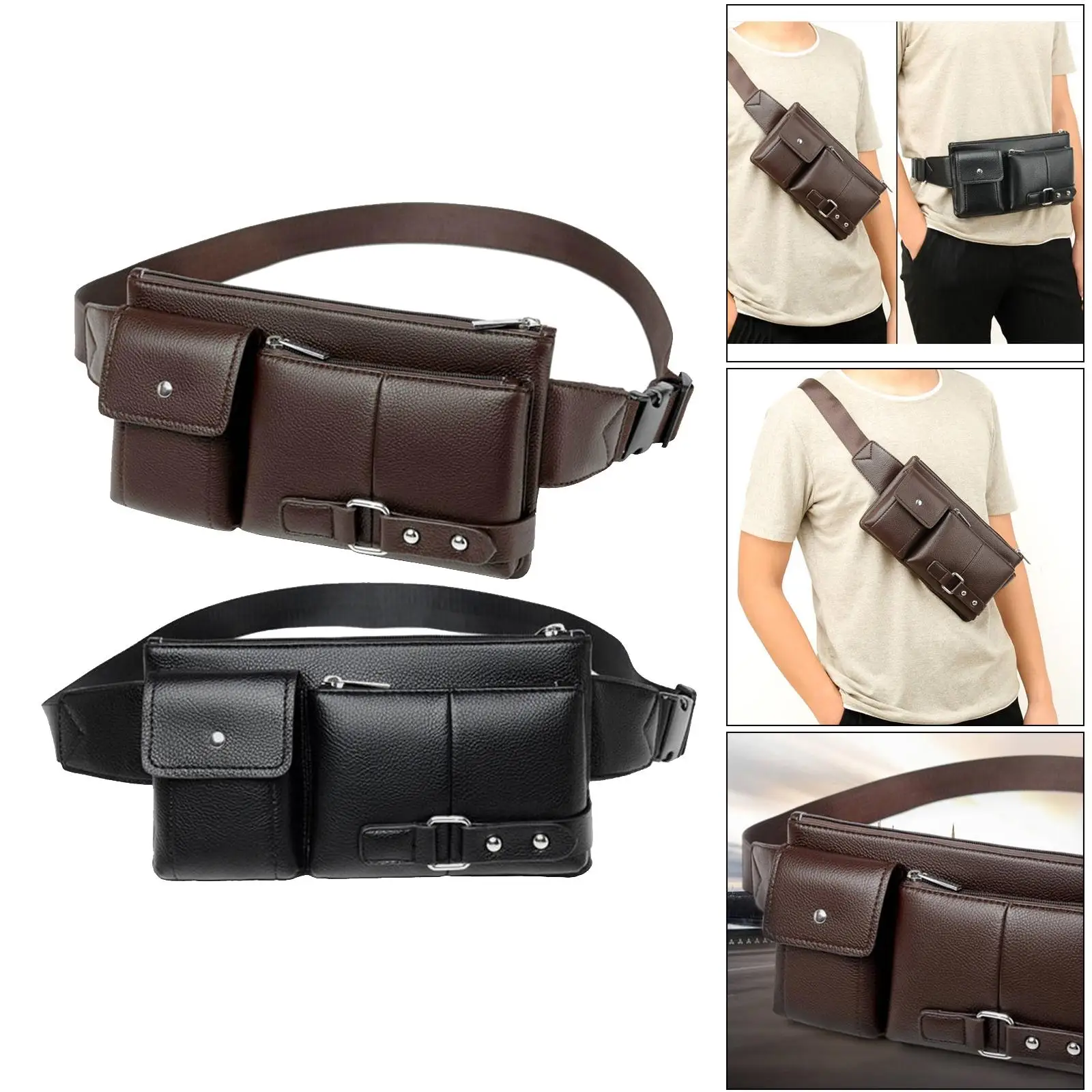 PU Leather Waist Fanny Pack Casual Jogging  Purse Hip Bag