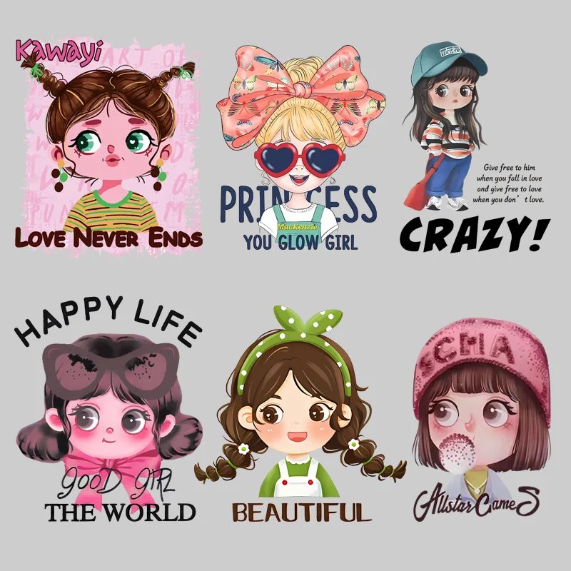 Kawaii Cartoon Princess Iron On Transfer Stickers, Cute Thermal Decals for DIY T-Shirt Hoodie & All Clothing