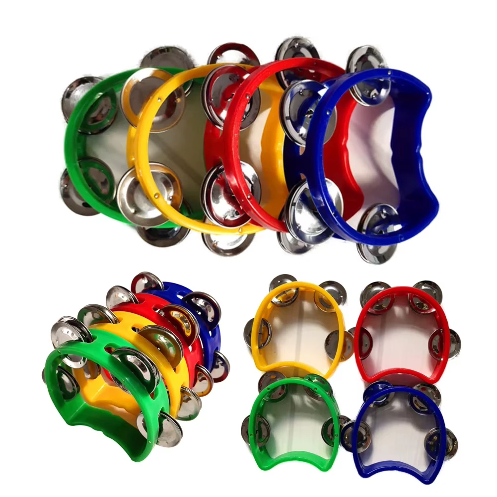 4pcs Tambourine Jingles Rattle Bell Musical Instruments For Party Kid Game Toys Color Plastic Double-Layer Tambourine Shaped