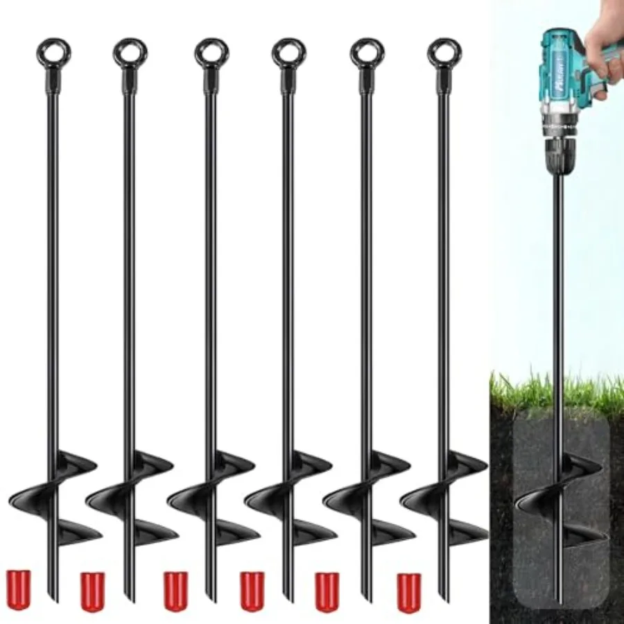 

18 inch Ground Anchors Srew in Heavy Duty Earth Shed Anchor Kit Trampoline Stake Hook for Dirt Swing Sets Playset Tent Canopy C
