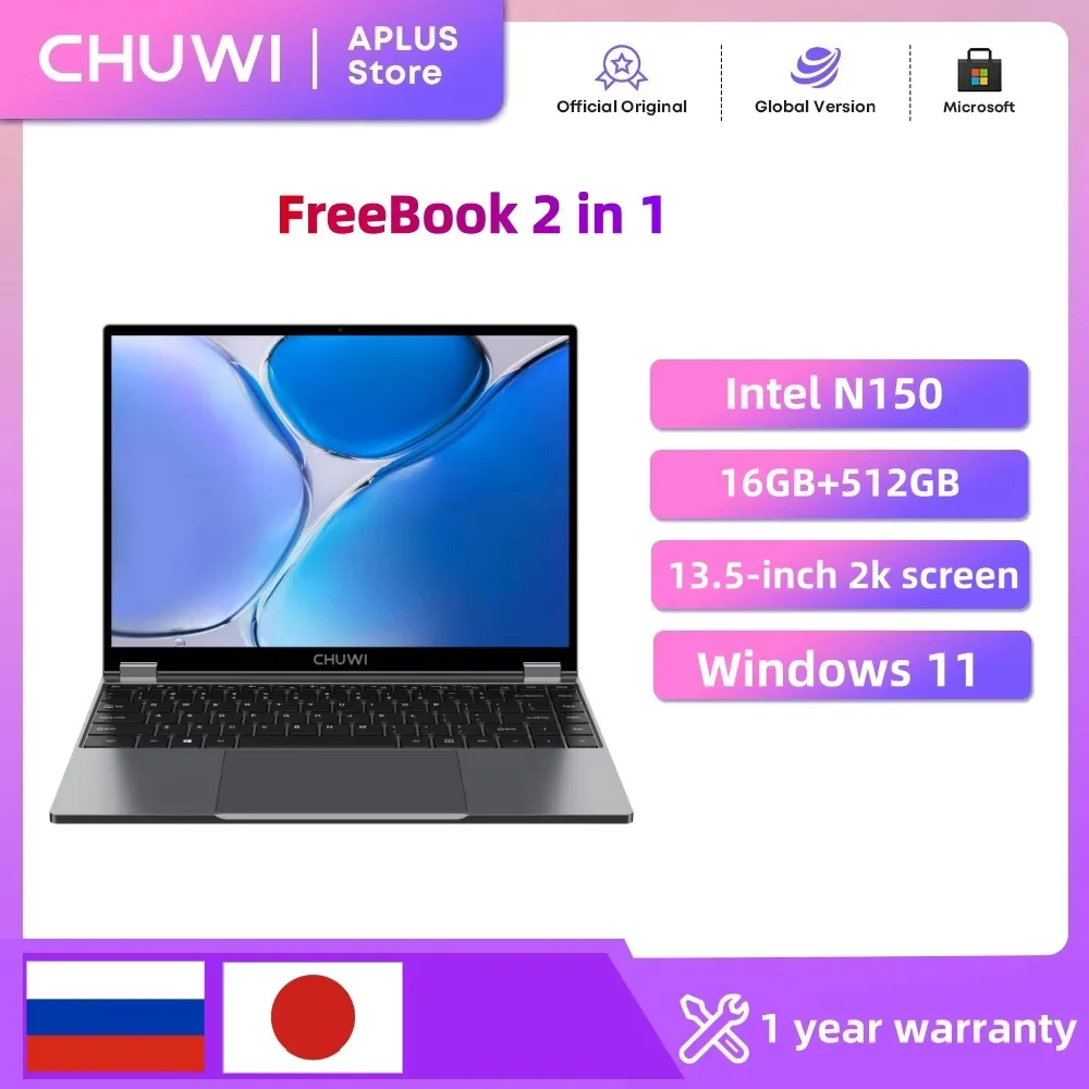 Laptop 2w1 CHUWI FreeBook 13,5'' Intel N150 16GB LPDDR5 RAM 512GB SSD FHD 2520x1680 WiFi 6 BT5.2 Windows 11 Laptop do pracy
