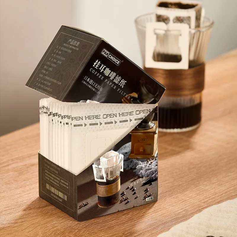 

50pcs Hanging Ear Coffee Filter Paper Imported Material Log Pulp No Odor Hand Brewed Coffee Drip Bag Suitable for Outdoor Home