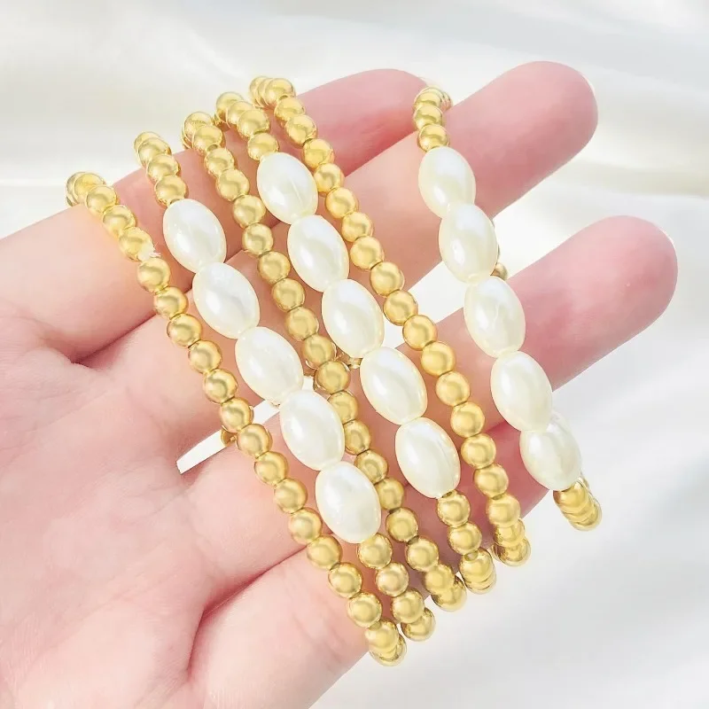 2024 Chunky Simulated Pearl Stackable Stretch Bracelet Set Beaded Ball Adjustable Multilayered Elastic Bangles for Women Jewelry image 4