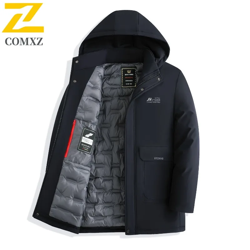 

COMXZ High-End Winter Jacket Hooded Mid-Length Luxury Light Premium Cotton Padded Jacket Business Glamorous Men Quilted Jacket