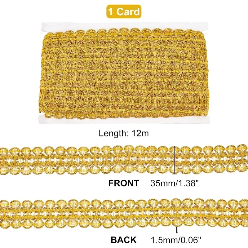 Metallic Braid Trim Golden Centipede Lace Ribbon 13 Yards Woven Gimp Braid Trim Decorative Fabric Trim for Wedding Bridal