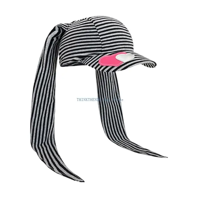 340D Subcultural Rabbits Ear Baseball Hat With Heart Stripes Design for Everyday Wear