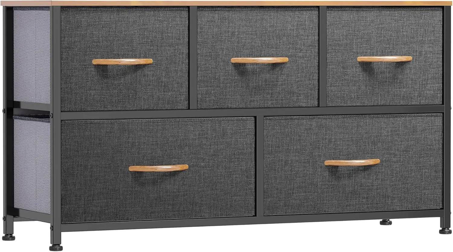 

Dresser TV Stand, Fabric Dresser with 5 Drawers, Dresser for Bedroom, Wide Dresser, Storage Tower, Chest of Drawers for