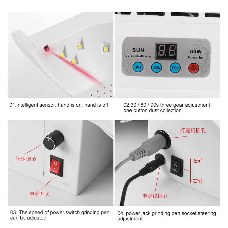 Lampa do paznokci Uv Led Suszarka do paznokci Wielofunkcyjna maszyna do manicure Elektryczna wiertarka do paznokci 5 w 1 Polerka do paznokci Suszarka do paznokci Odkurzacz