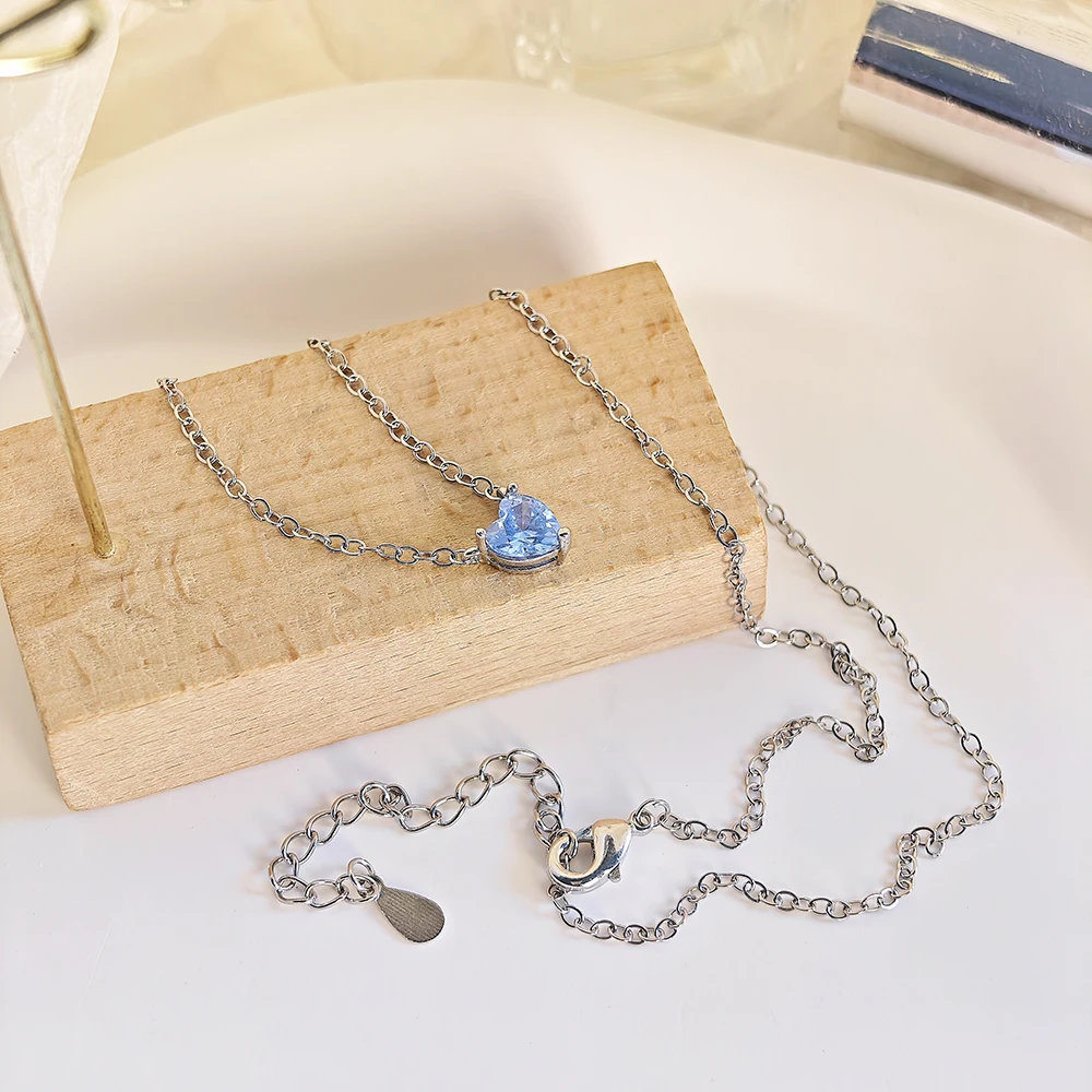 2024 New Fashion Heart Blue Color on The Neck Necklace for Women Party Gift Jewelry Bulk Sell X6227