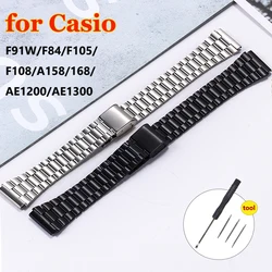 Watch Band for Casio F-91W F105 F108 A158W A168 AE1200 AE1300 Replacement Watchstrap Metal Band 18mm Stainless Steel Strap