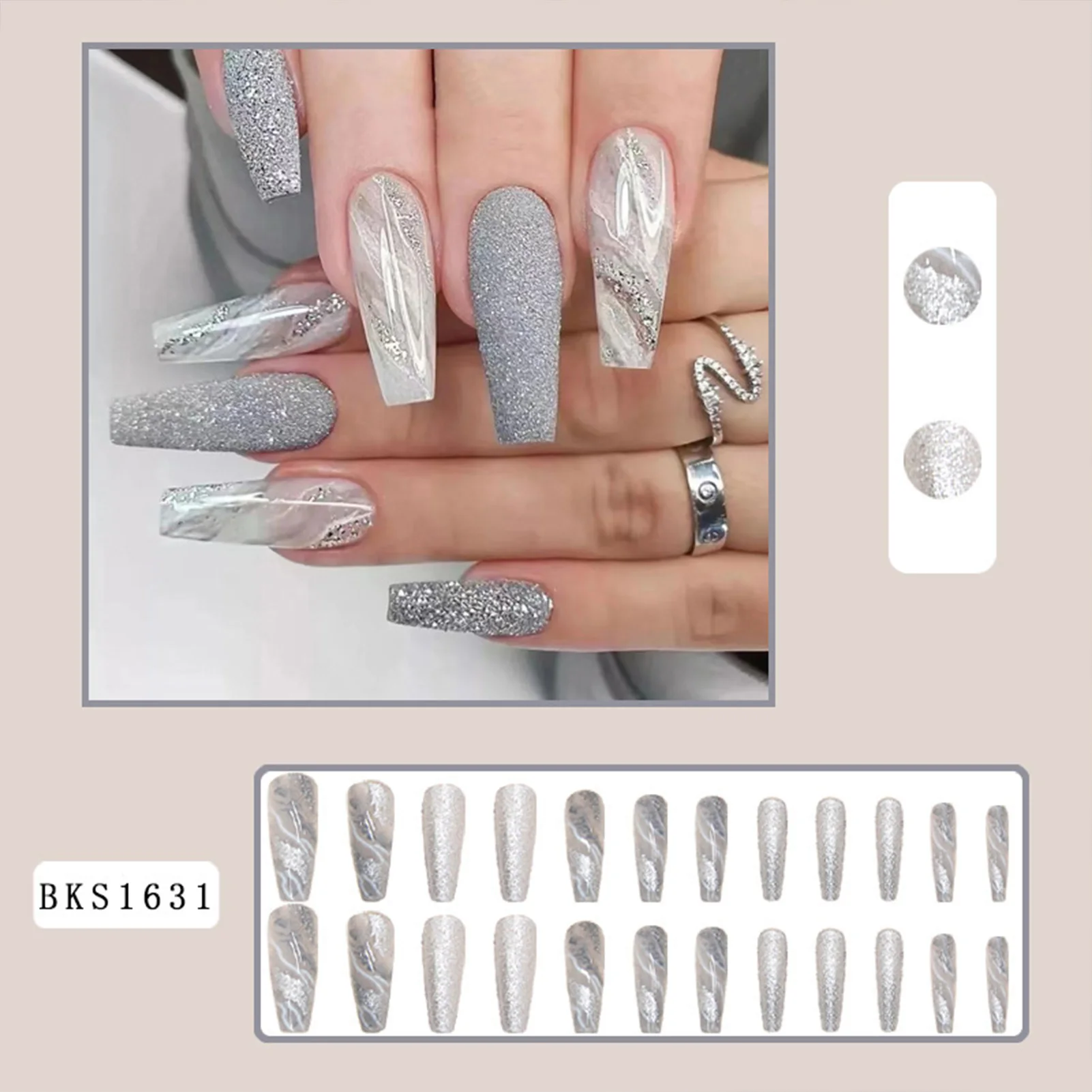 Gray Marbling Prints Fake Nails Charming Comfortable Wearing Nails for Fingernail DIY at Home