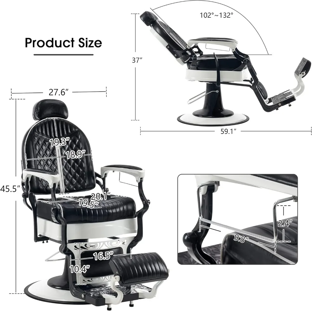 Heavy Duty Metal Vintage Barber Chair All Purpose Professional Hydraulic Reclining Salon Beauty Spa Chair Styling Equipment