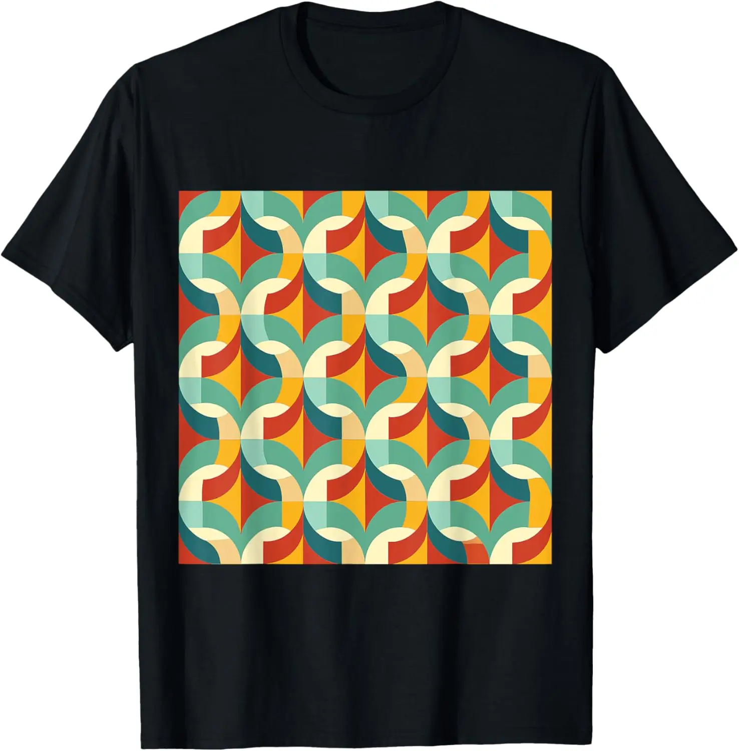 

1970'S GEOMETRIC ABSTRACT HALF CIRCLES PATTERN GREEN ORANGE T-Shirt