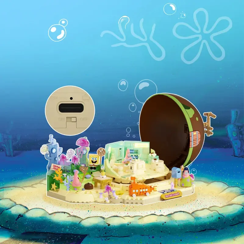 سبونجبوب منزل المباني كتل مع 4 أرقام روك الإضاءة منزل وحدات بناء مجموعات للبنين أطفال هدية الكريسماس 1300 قطعة #3