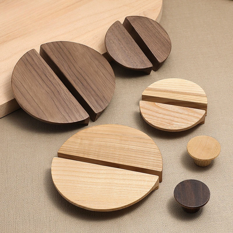 Wood Door Handle Nordic Semicircle Wooden Cabinet Handles Drawer Knobs Wardrobes Handle Hardware Child Closet Handle Knobs