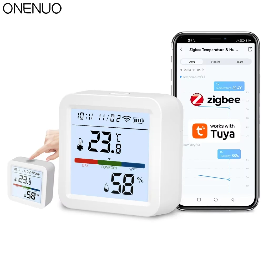 Inteligentny czujnik temperatury i wilgotności Tuya ZigBee z podświetlanym wyświetlaczem LCD Współpracuje z asystentem Google i potrzebą Tuya Zigbee Hub