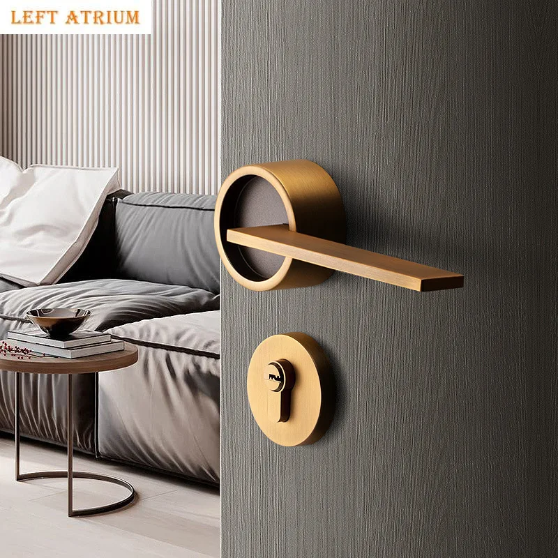 Zinc Alloy Bedroom Door Lock Magnetic Silent Locks Doorknob Yellow Antique Copper Split Lock Home Door Hardware Safety Locks
