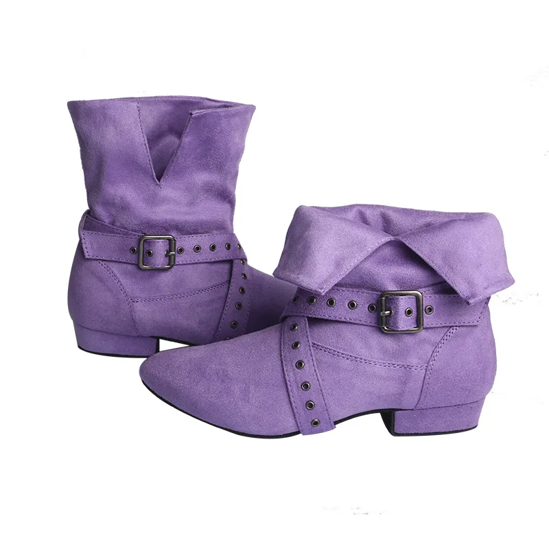 Wedopus Violet Short Winter Line Dancing Boots West Coast Swayd Dance Boots Suede Soled Dance Warm up Ballroom Boots for Dancing