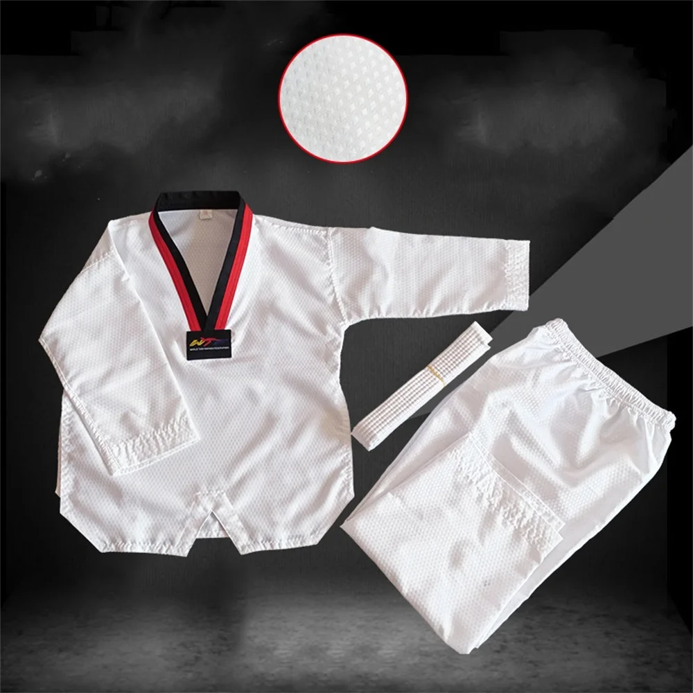 Taekwondo Clothing Children's Uniform Breathable White Student Martial Arts Training Competition Spring Autumn Long-Sleeved Suit