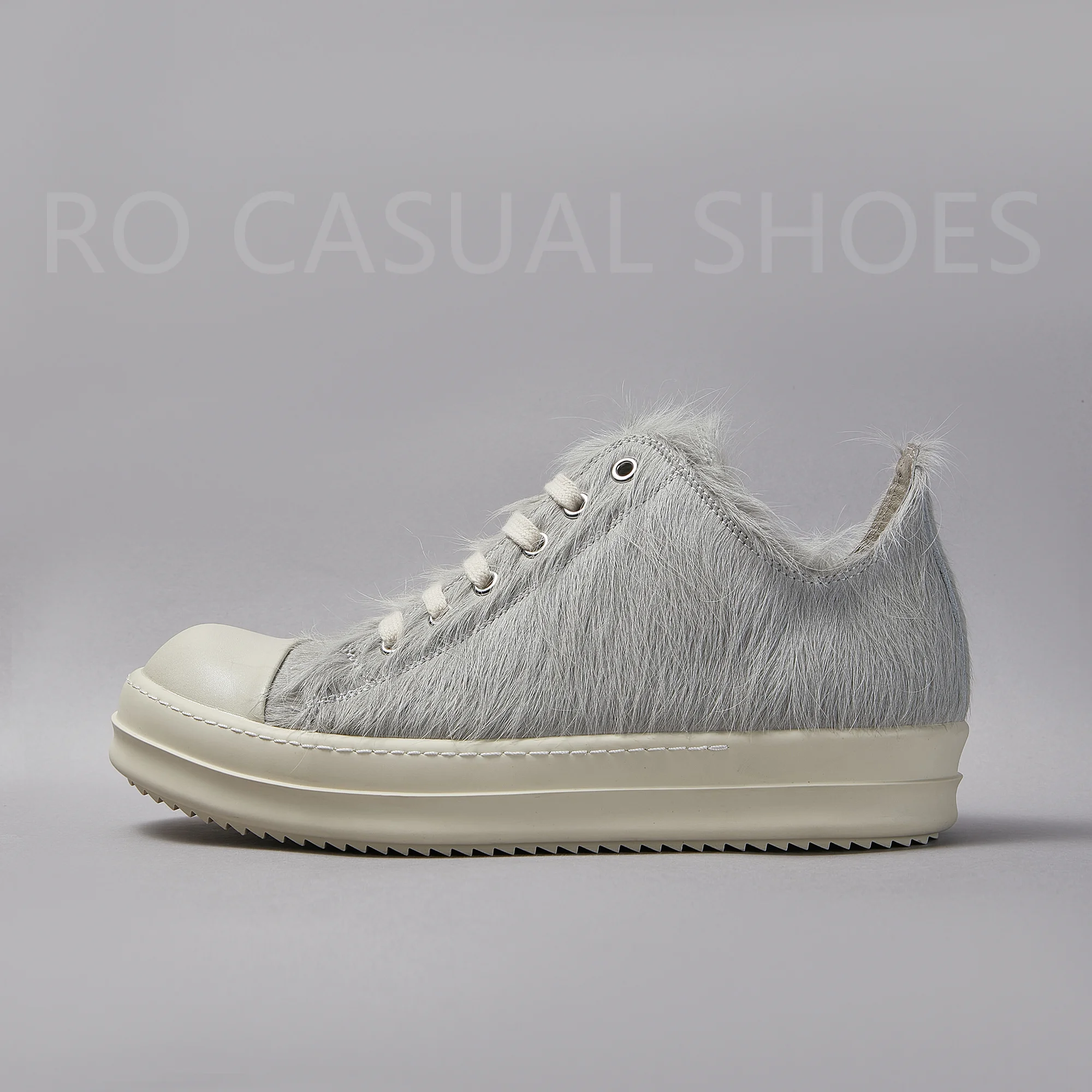 

Ricks Light Grey Horse Hair Low Top Quality Owens Men Shoe Lace Up Women Sneaker Fashion Casual Owens Design boots & Shoes