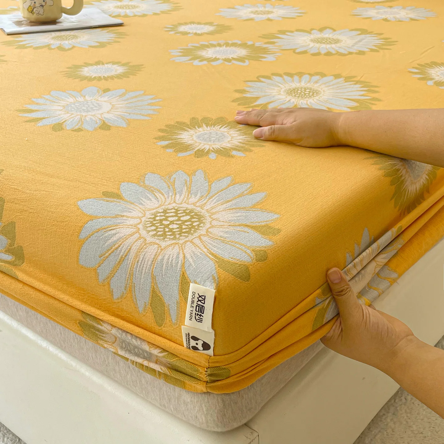 ملاءة من القطن المغسول مع أشرطة مرنة، غطاء مرتبة قابل للتعديل غير قابل للانزلاق، مطبوع من القطن الخالص لـ Double King Queen