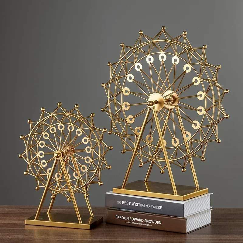 Golden Ferris Wheel Ornament Nordic Light Luxury Rotating Metal Decor, Elegant Living Room Accessory, Unique Design, Home Decor