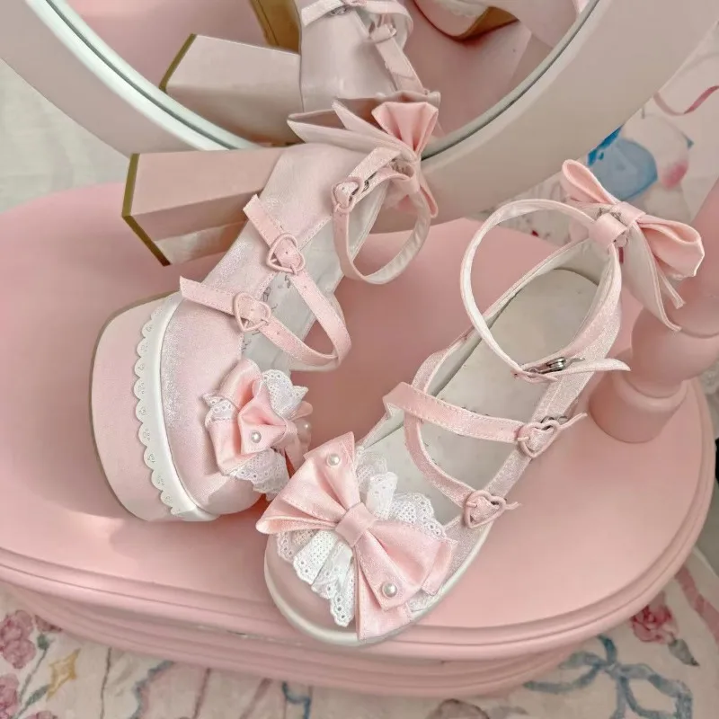 

Женские туфли-лодочки в стиле Лолиты, элегантные туфли на высоком каблуке с шелковой вышивкой, туфли на одинарном каблуке во французском стиле, женские туфли Мэри Джейн на платформе, Zapatos Mujer