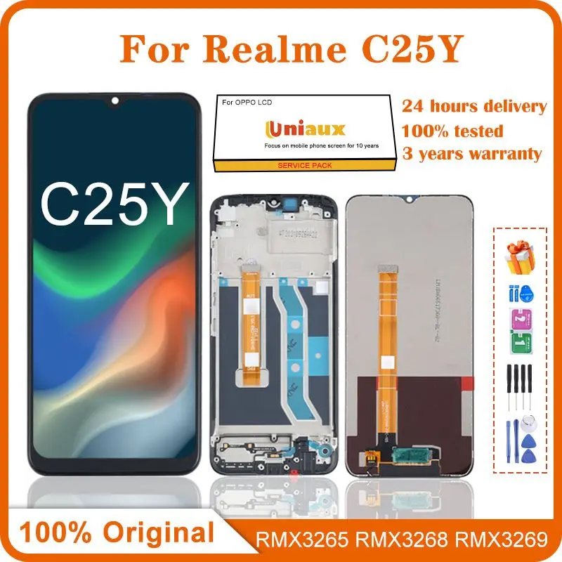 

6.5" Original For OPPO Realme C25Y RMX3265 RMX3268 RMX3269 LCD Display Touch Screen Digitizer Replacement For Realme C25Y LCD