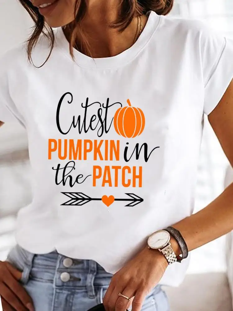 

Women Fall Halloween Thanksgiving Autumn Clothing Letter Pumpkin Clothes T Female Top Fashion Graphic Tee Print T-shirts