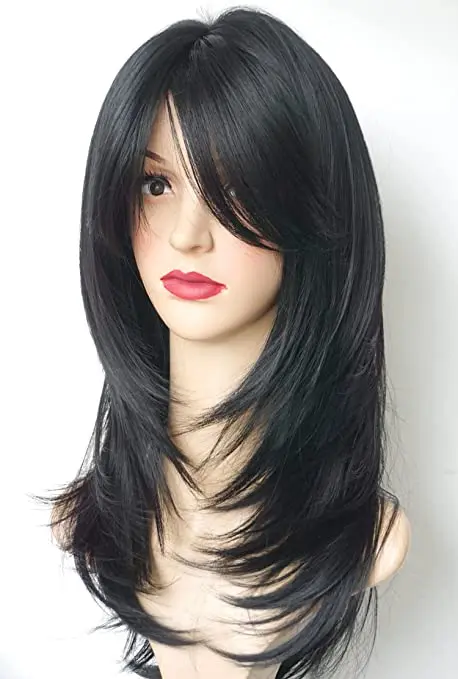 Synthetic Long Straight Lolita Wig with Bangs Wig Girl Cute Brown Black Cosplay Party Halloween Harajuku Wig