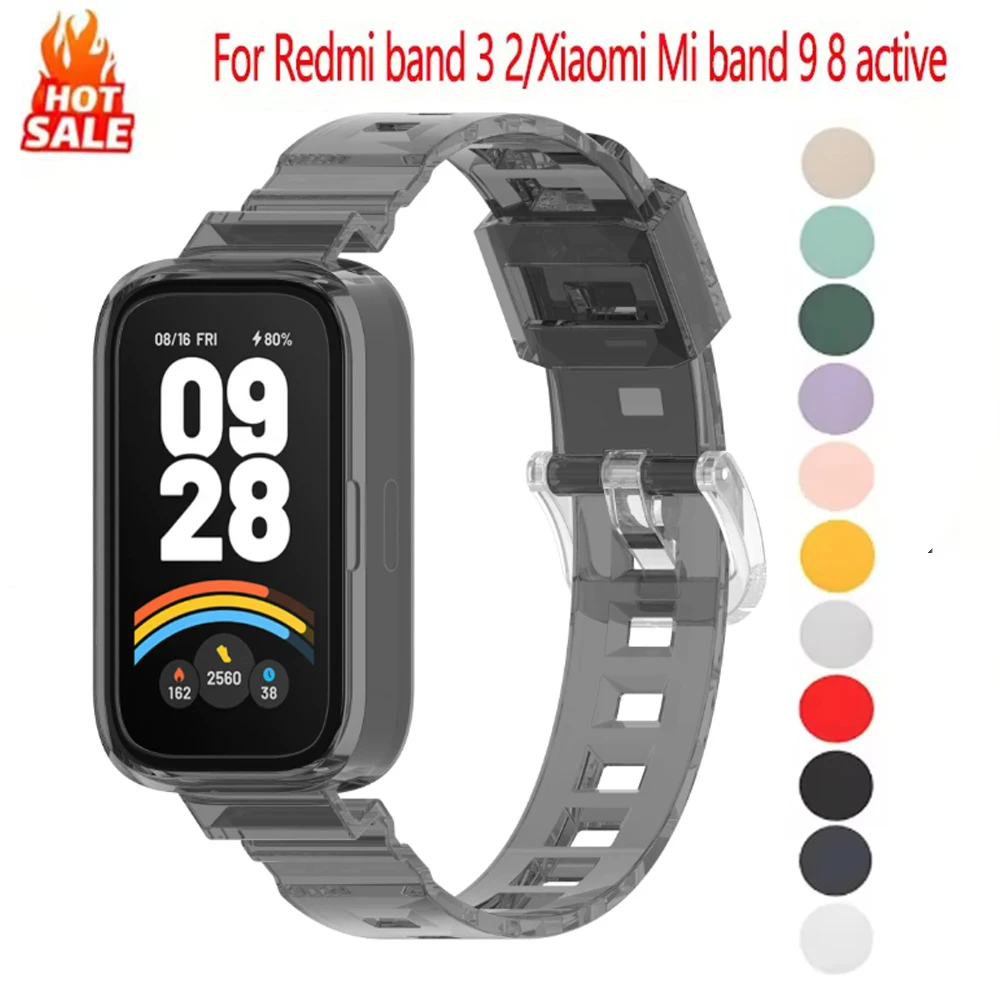 

Прозрачный силиконовый ремешок для часов Redmi Band 3 2, сменный ремешок для браслета Xiaomi Band 9 Active 8Active
