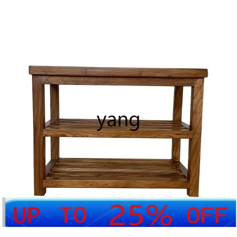 

LTT elm multi-layer household door entry shoe rack integrated storage stool solid wood