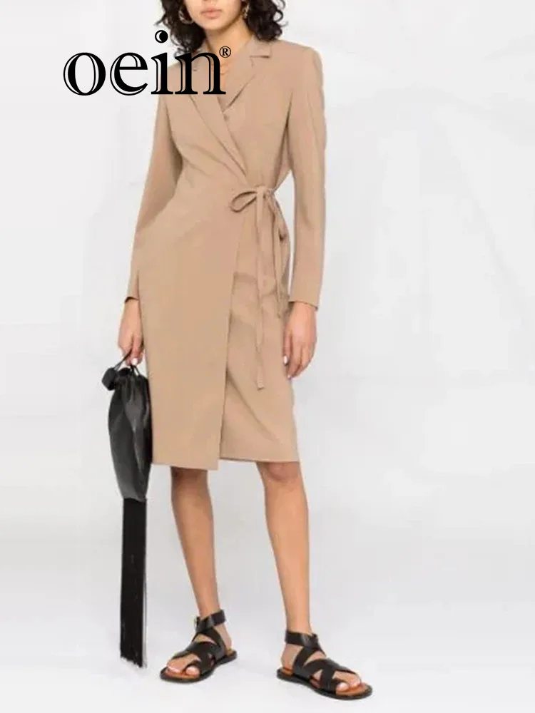 

[oein] European And American Spring And Summer New Fashion Wrap Design Suit Jacket Style Dress Women's Mid Length